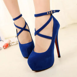 Dropshipman Shoes Woman Pumps Cross-Tied Ankle Strap Wedding Party Shoes Platform Dress Women Shoes High Heels Suede Ladies Shoes Plus Size