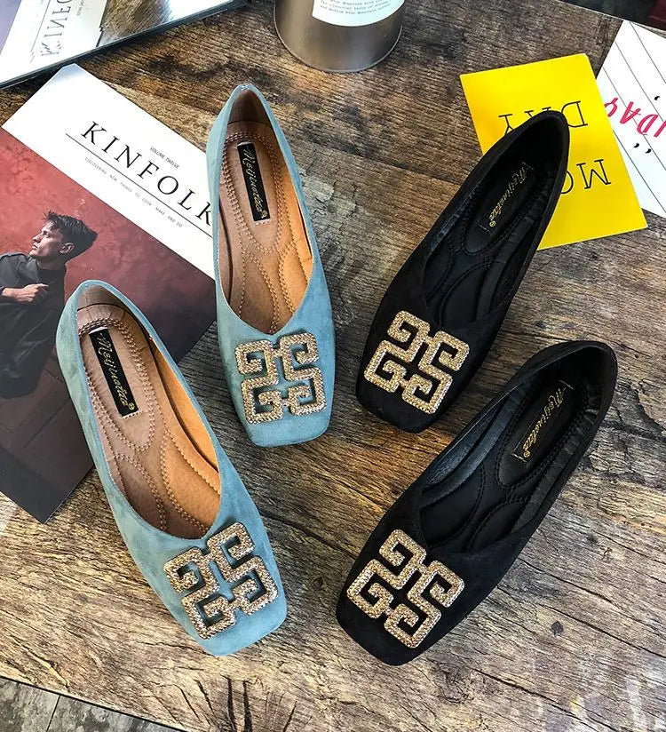 KissICON Shoes Women's Flat 2022 Autumn Fashion Square Toe