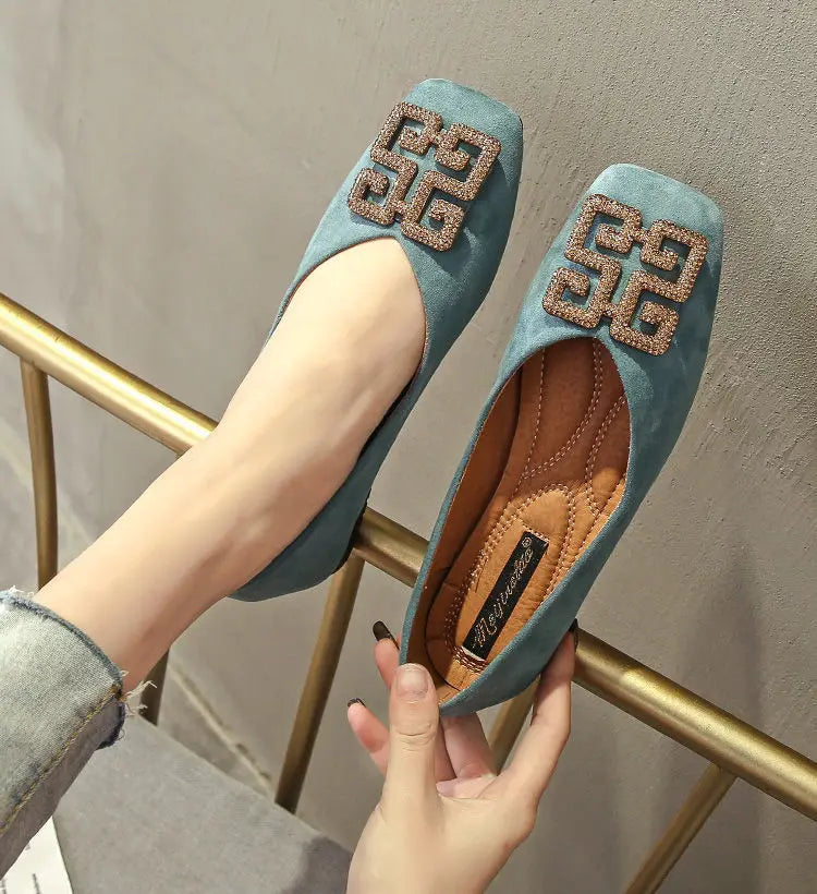 KissICON Shoes Women's Flat 2022 Autumn Fashion Square Toe