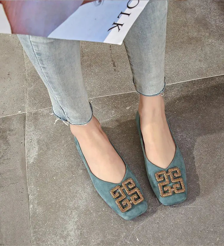 KissICON Shoes Women's Flat 2022 Autumn Fashion Square Toe