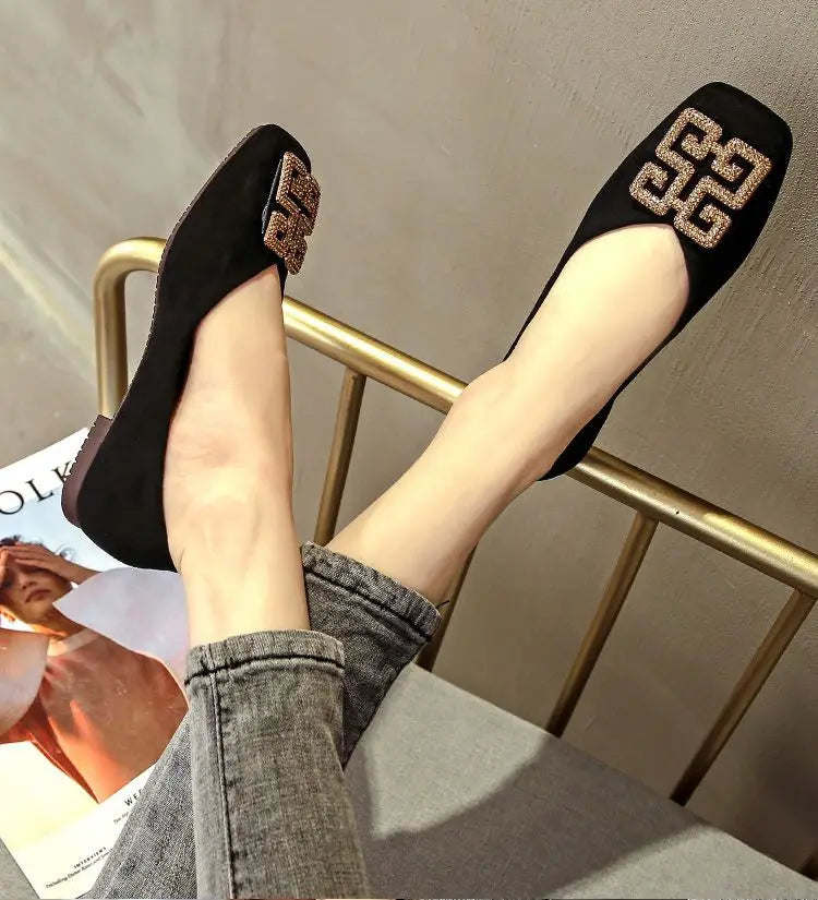 KissICON Shoes Women's Flat 2022 Autumn Fashion Square Toe