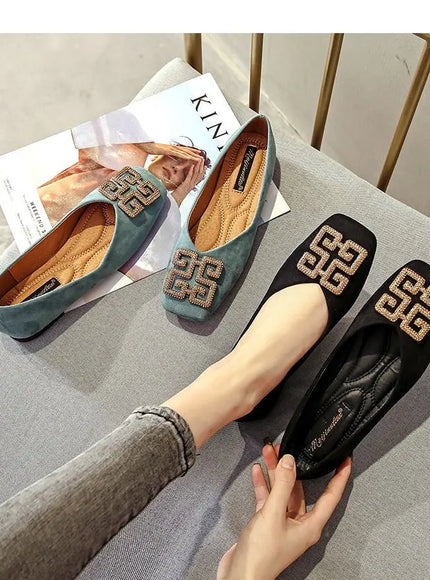 KissICON Shoes Women's Flat 2022 Autumn Fashion Square Toe