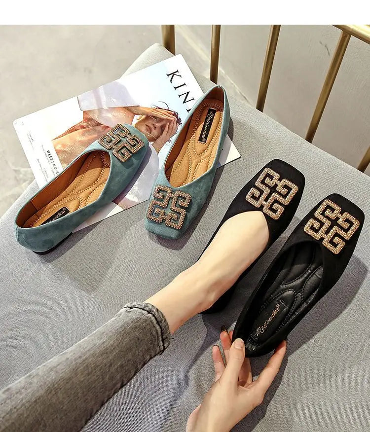 KissICON Shoes Women's Flat 2022 Autumn Fashion Square Toe