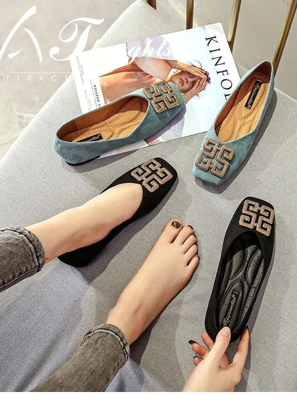 KissICON Shoes Women's Flat 2022 Autumn Fashion Square Toe