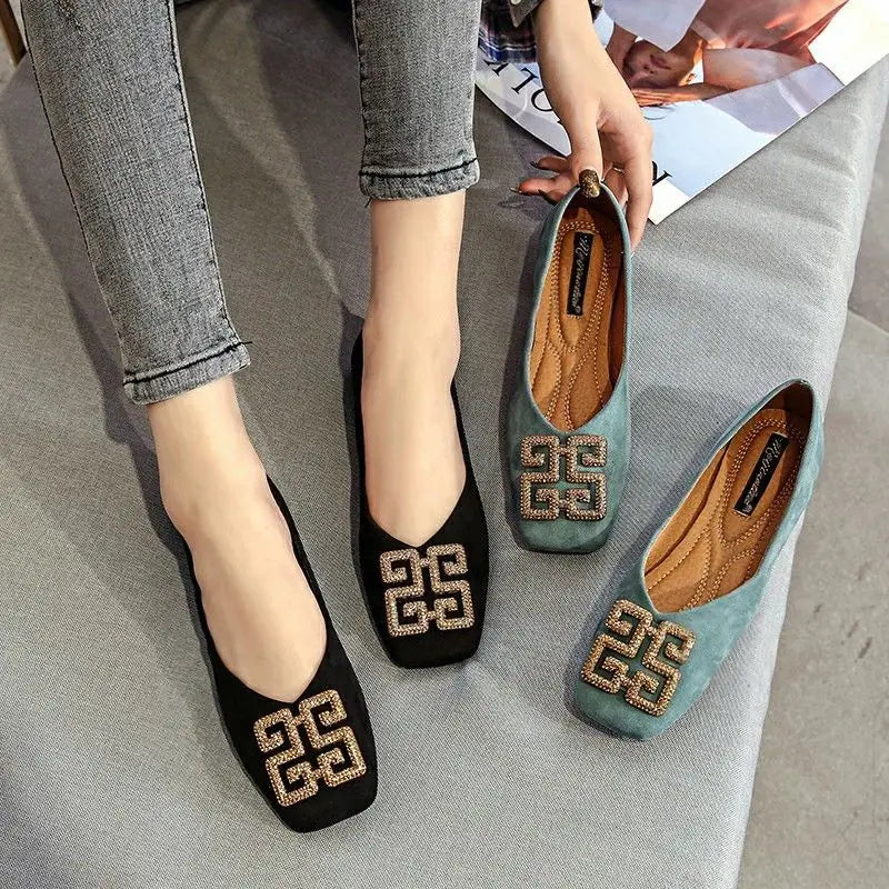 KissICON Shoes Women's Flat 2022 Autumn Fashion Square Toe