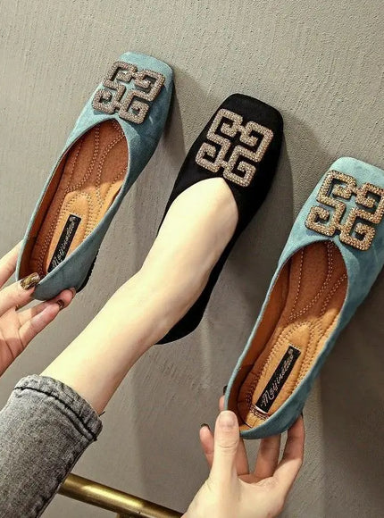 KissICON Shoes Women's Flat 2022 Autumn Fashion Square Toe