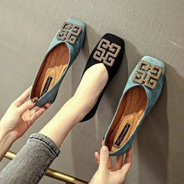 KissICON Shoes Women's Flat 2022 Autumn Fashion Square Toe