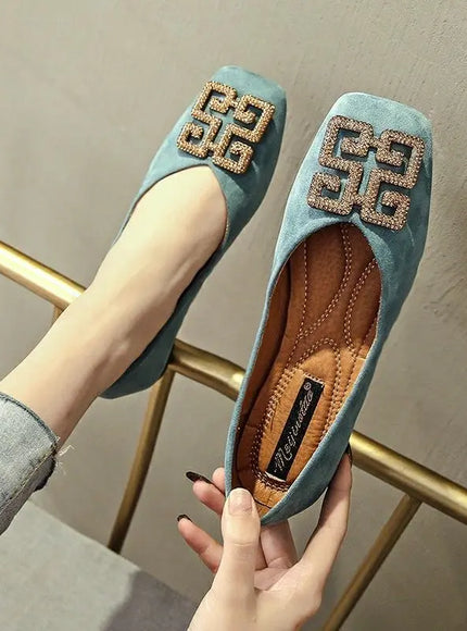 KissICON Shoes Women's Flat 2022 Autumn Fashion Square Toe