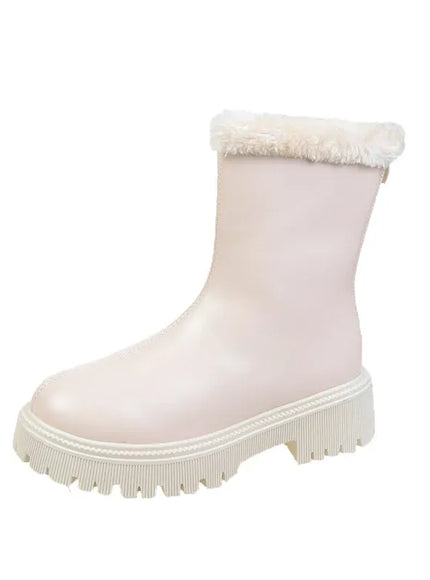 KissICON Short Beige / 40 Women's Winter Short/Long Tube Cotton Boots Thick Sole