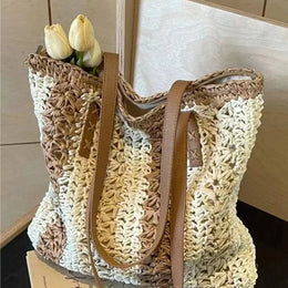KissICON Shoulder Woven Stripesd Straw Fashionable Handbag –