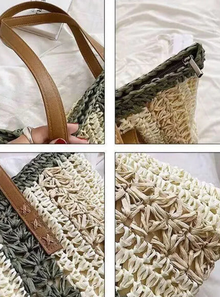 KissICON Shoulder Woven Stripesd Straw Fashionable Handbag –