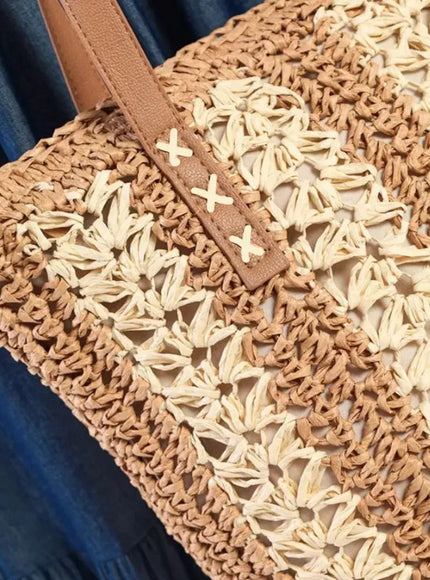 KissICON Shoulder Woven Stripesd Straw Fashionable Handbag –