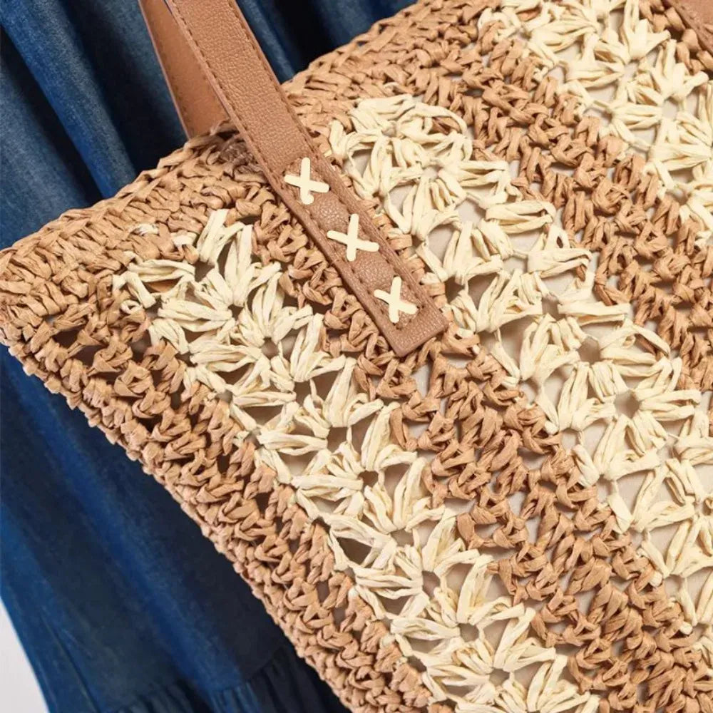 KissICON Shoulder Woven Stripesd Straw Fashionable Handbag –