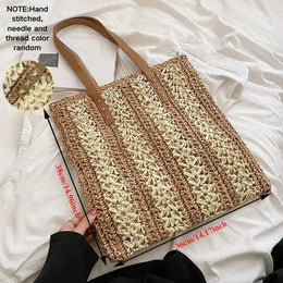KissICON Shoulder Woven Stripesd Straw Fashionable Handbag –