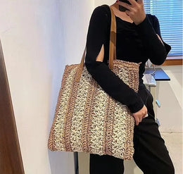 KissICON Shoulder Woven Stripesd Straw Fashionable Handbag –