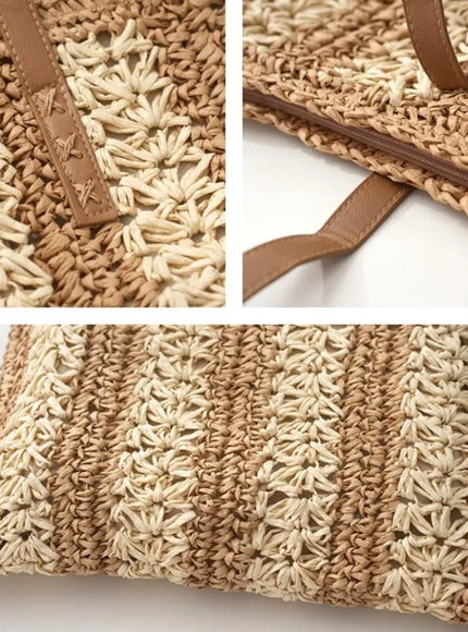 KissICON Shoulder Woven Stripesd Straw Fashionable Handbag –