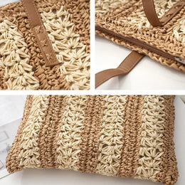 KissICON Shoulder Woven Stripesd Straw Fashionable Handbag –