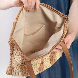 KissICON Shoulder Woven Stripesd Straw Fashionable Handbag –