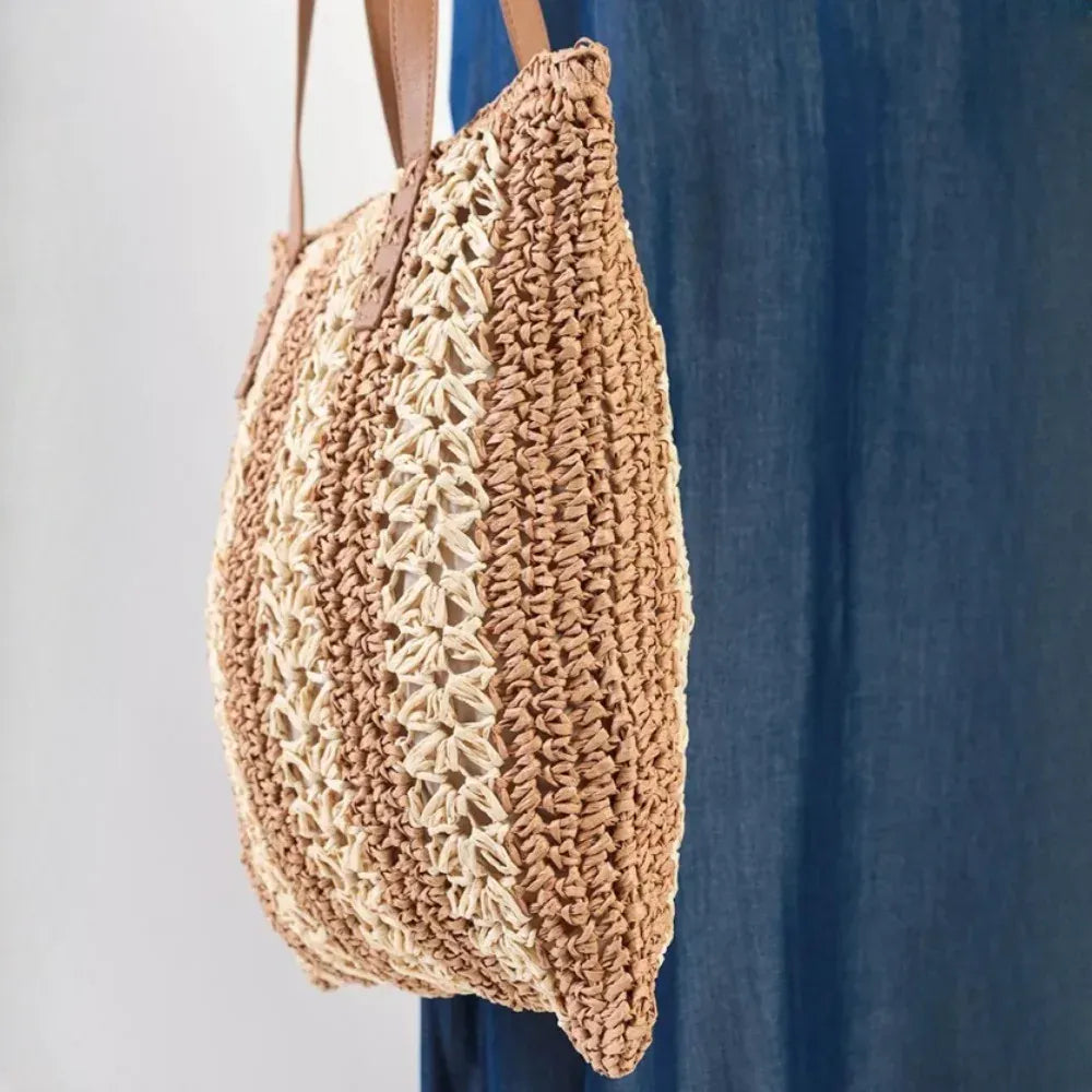 KissICON Shoulder Woven Stripesd Straw Fashionable Handbag –