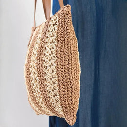 KissICON Shoulder Woven Stripesd Straw Fashionable Handbag –