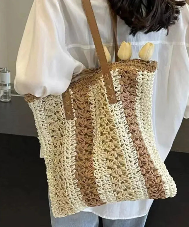 KissICON Shoulder Woven Stripesd Straw Fashionable Handbag –
