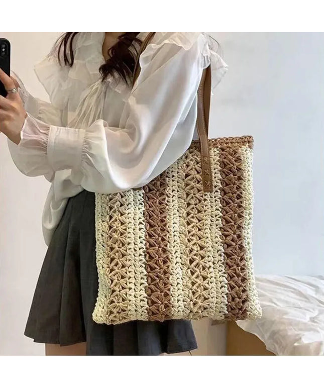 KissICON Shoulder Woven Stripesd Straw Fashionable Handbag –