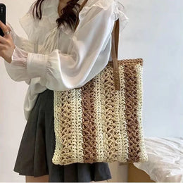 KissICON Shoulder Woven Stripesd Straw Fashionable Handbag –