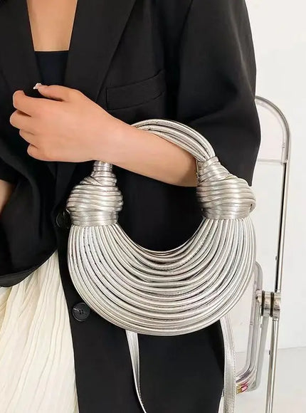 KissICON Silver / (20cm<Max Length<30cm) Handbags Gold Designer Brand Handwoven Noodle Bags