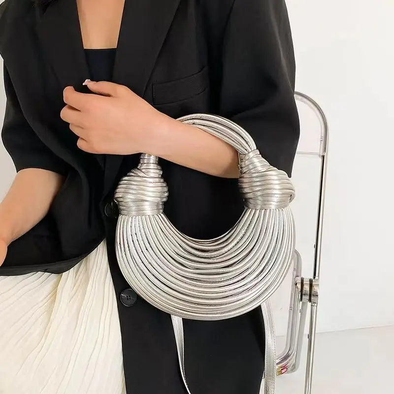 KissICON Silver / (20cm<Max Length<30cm) Handbags Gold Designer Brand Handwoven Noodle Bags