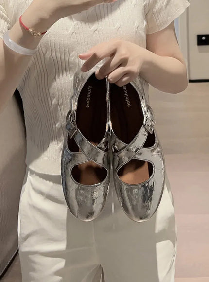 KissICON Silver / 35 Flat Shoes for Women's Spring and Autumn Cross
