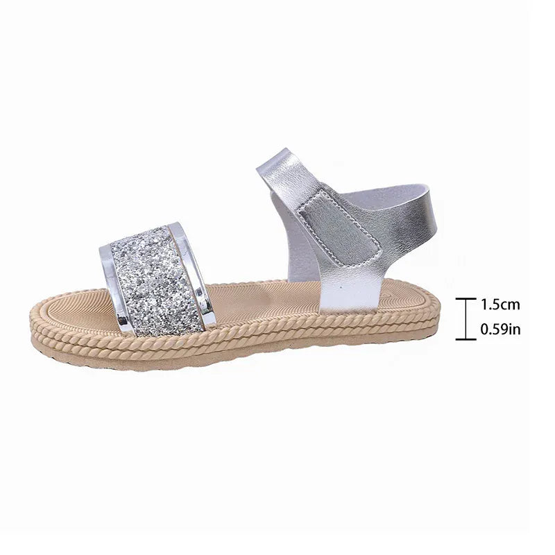 KissICON Silver / 36 Gold Silver Pu Leather Flat Sandals for Women