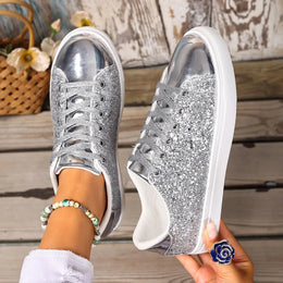 Dropshipman Silver / 36 Women Sneakers Bling Golden Shoes Casual Female Breathable Sneakers Lace Up Outdoor Sport Women Vulcanize Shoes Zapatos De Mujer