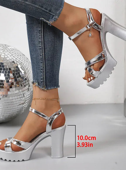 KissICON Silver / 38 Gold Patent Leather Super High Heels Sandals Cross