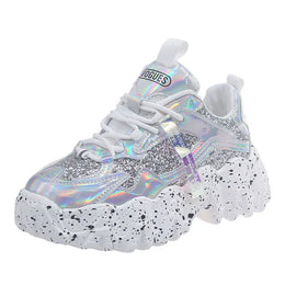 Dropshipman silver / 39 Comemore Women New Bling Platform Sneakers for Girls Casual Chunky Sneaker 6cm Thick Bottom Sports Shoes Platform Red Silver 40