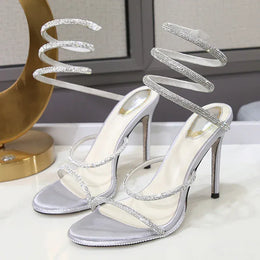 Dropshipman Silver / 39 Eilyken Summer Street Style CRYSTAL Ankle Strap Women Sandals Sexy Open Toe Thin High Heels Party Prom Shoes