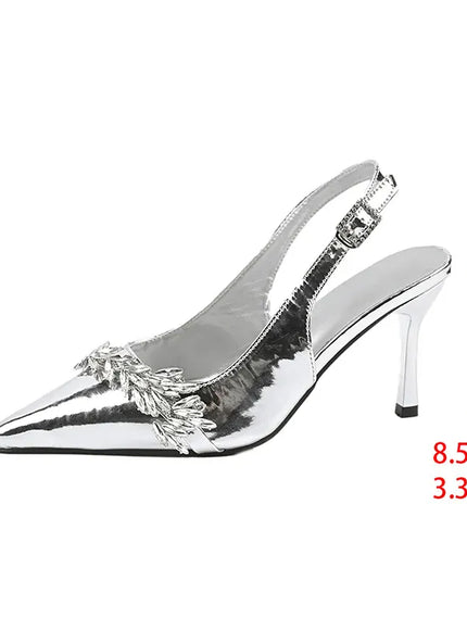 KissICON Silver / 39 Metal Decor High Heel Sandals for Women Fashion
