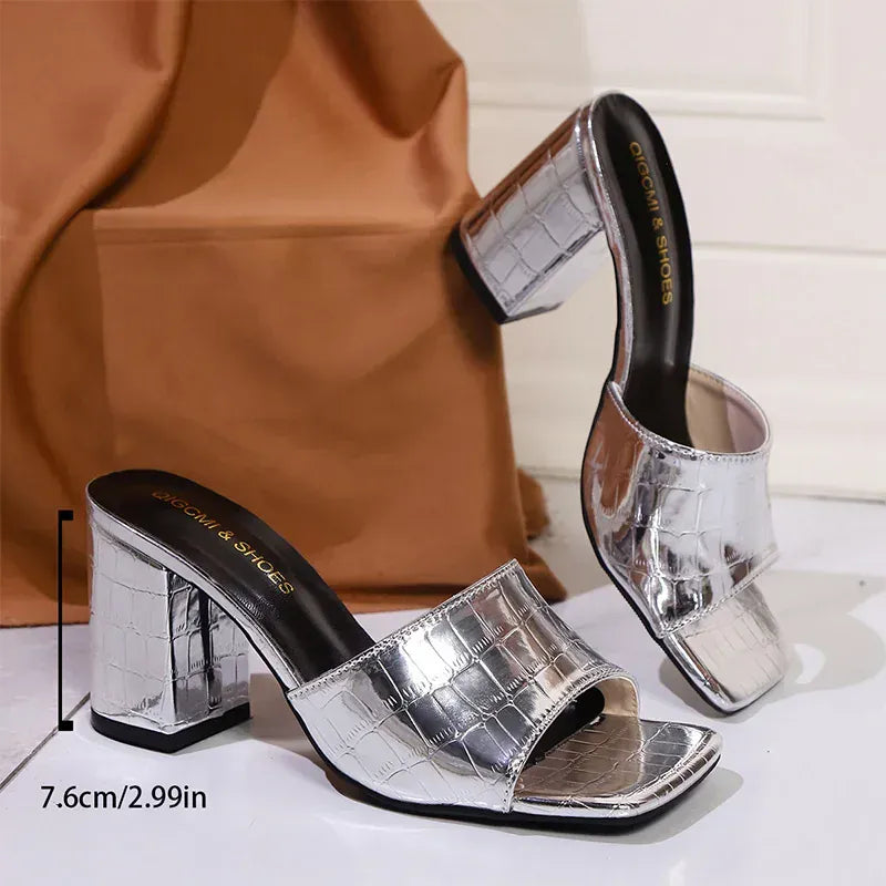 KissICON Silver / 41 Fashion Silver High Heels Sandals for Women Shiny