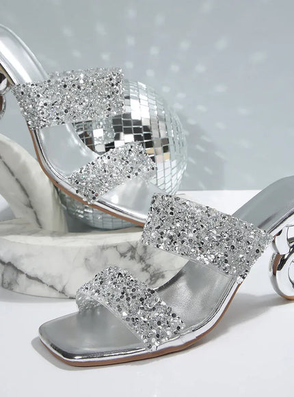 KissICON Silver / 41 Gold Metal Heels Slippers Women 2025 Summer Fashion