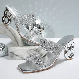 KissICON Silver / 41 Gold Metal Heels Slippers Women 2025 Summer Fashion
