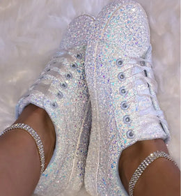 Dropshipman Silver / 41 Women Lace Up Sneakers Glitter Summer Flats Vulcanized Shoes Ladies Bling Casual Female Fashion Platform Shoe Zapatos De Mujer