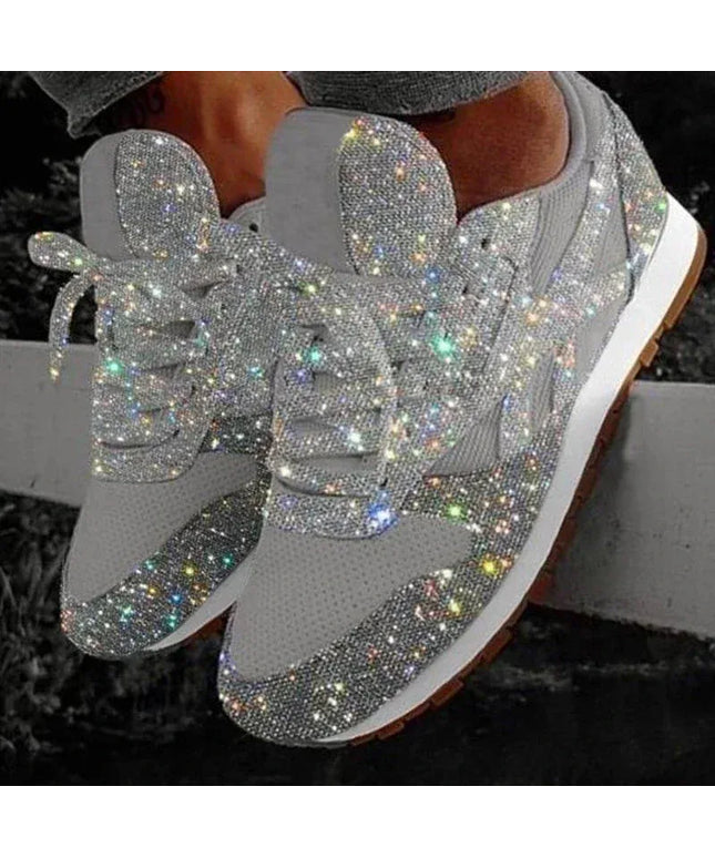 Dropshipman Silver / 42 2024 New Women Flat Sneakers Casual Bling Vulcanized Shoes Women Mesh Lace Up Platform Plus Size Fashion Outdoor Woman Shoes