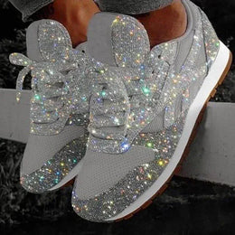 Dropshipman Silver / 42 2024 New Women Flat Sneakers Casual Bling Vulcanized Shoes Women Mesh Lace Up Platform Plus Size Fashion Outdoor Woman Shoes