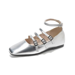 KissICON Silver / 42 Flat Shoes for Women Retro French Black Mary