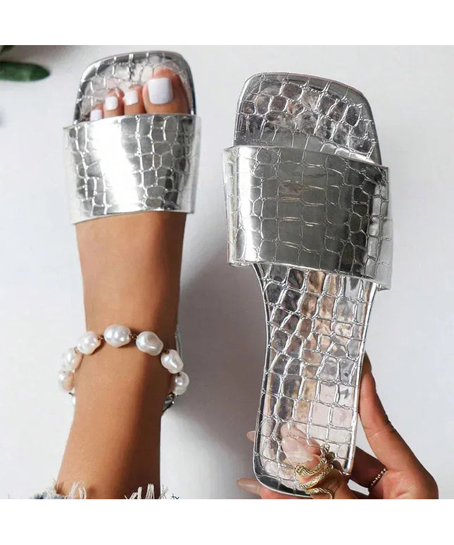 KissICON Silver / 42 Women's Silver Pu Leather Sandals 2025 Summer Fashion