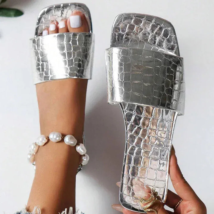 Women's Silver Pu Leather Sandals 2025 Summer Fashion
