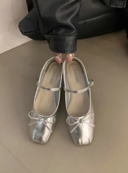 KissICON Silver / 43 Flat Shoes for Women Spring Autumn 2024 Mary