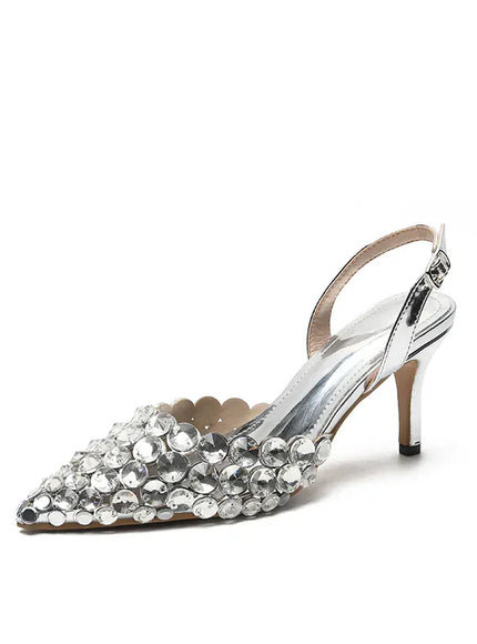 KissICON silver 7.5 CM / 39 2025 New Summer Diamond Shallow Mouth Fine Heel