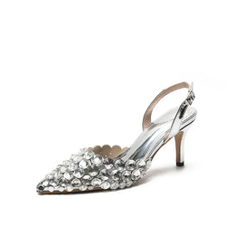 KissICON silver 7.5 CM / 39 2025 New Summer Diamond Shallow Mouth Fine Heel