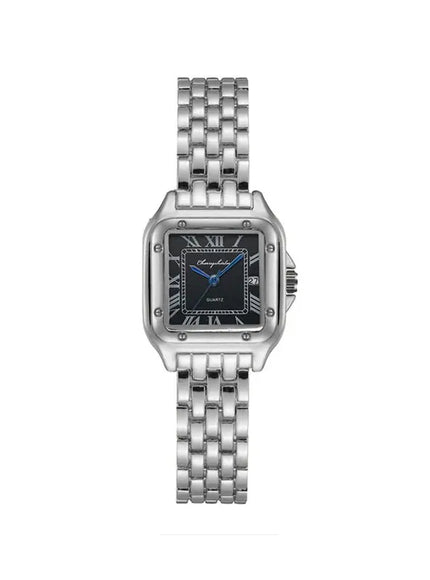 KissICON Silver black female UTHAI Women Quartz Watch Stainless Steel Band -