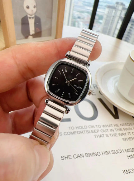 KissICON Silver black KissIcon College Style Watch Women Square Small Dial